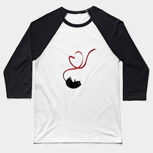 Black cat with heart ribbon Baseball T-Shirt